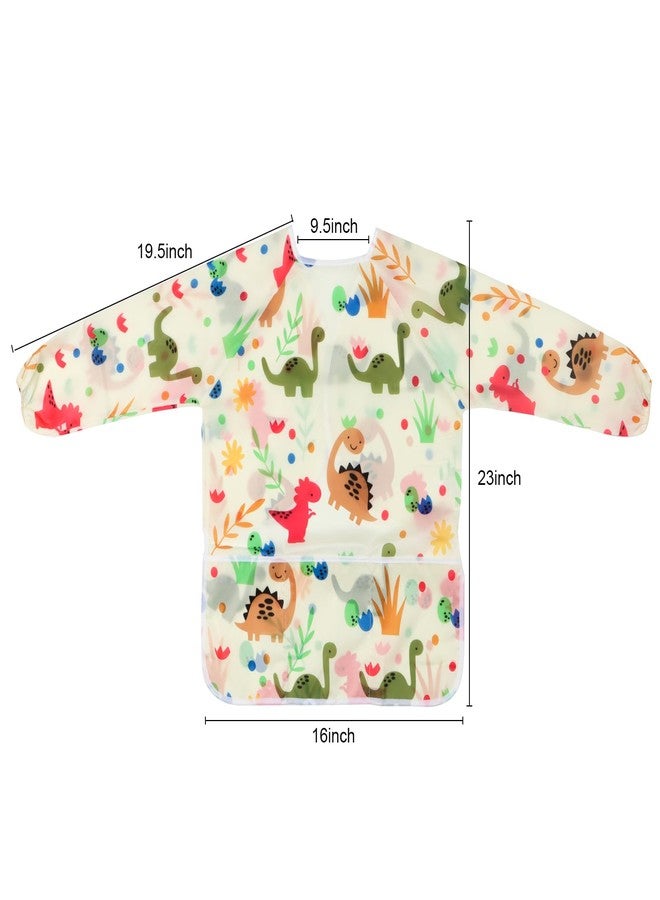BAHABY Kids Art Smocks 2 Pack Dinosaur Painting Aprons for Children Waterproof Artist Smock with Long Sleeve and 3 Pockets for Age 3-8 Years - Image 3
